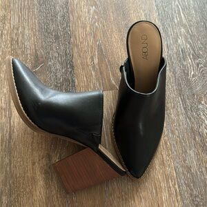 Abound Black Leather Block Heel Mules